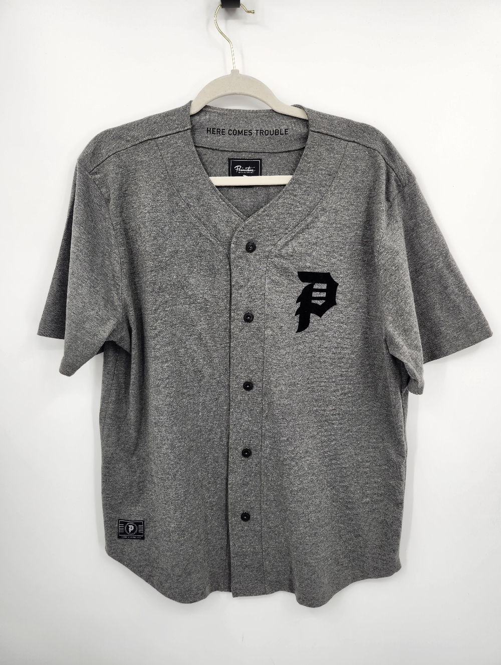 Primitive Skateboarding Baseball Jersey Shirt Mens SZ L Gray Street Wear